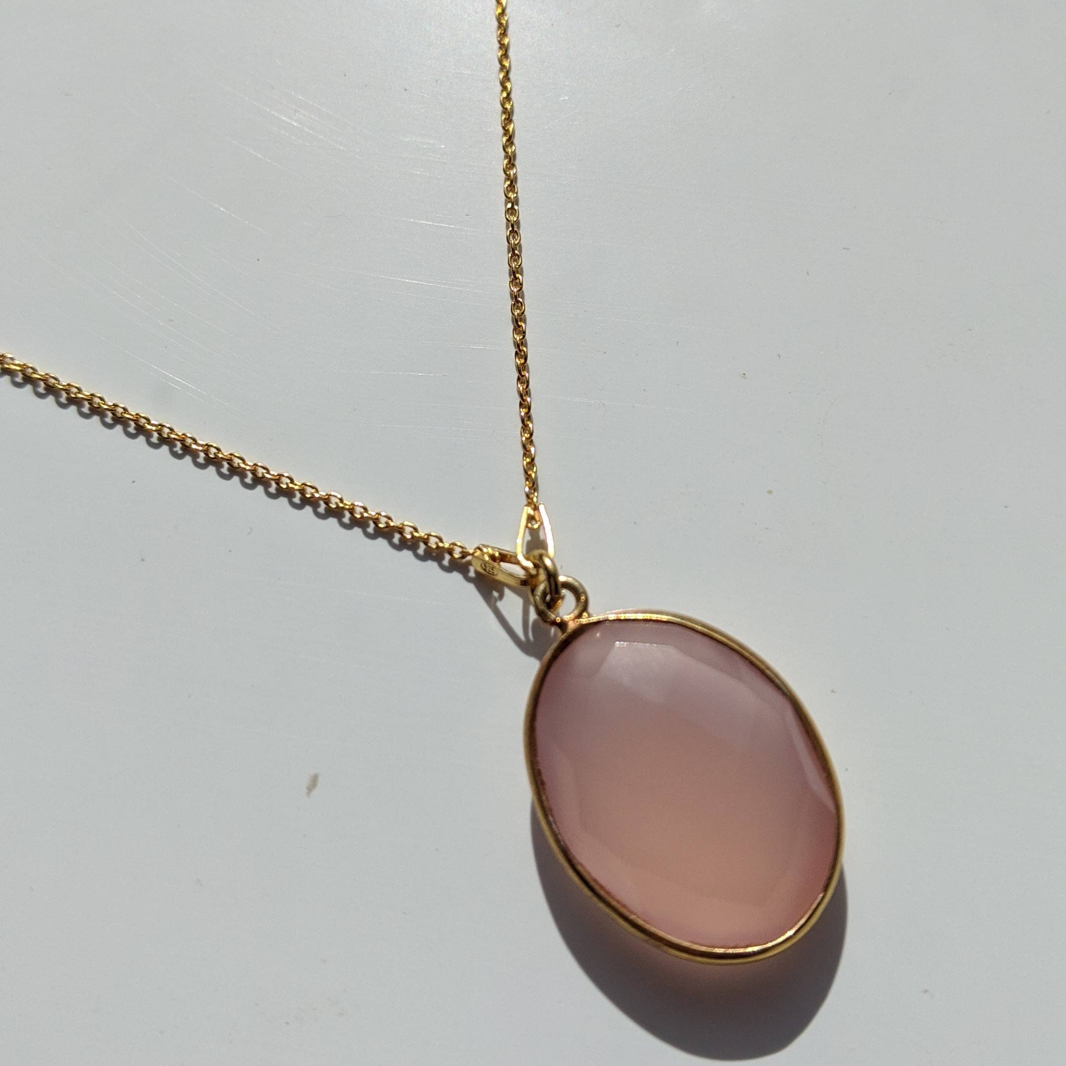 Rose quartz oval pendant silver gold plating pink gemstone Etsy