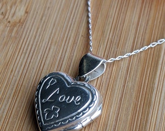 Heart locket sterling silver engraved love pendant necklace Valentine's day jewellery