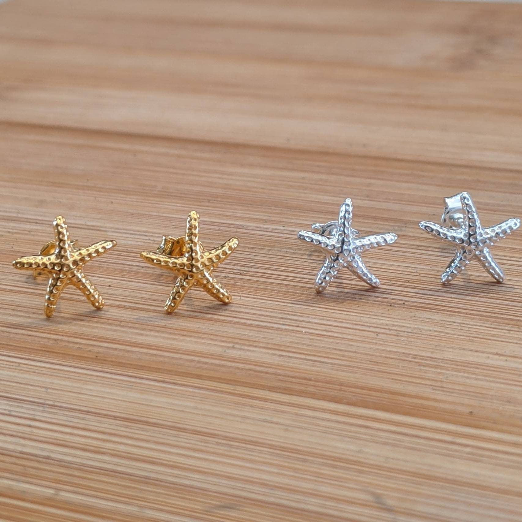Starfish stud earrings sterling silver 925 gold ocean seaside | Etsy