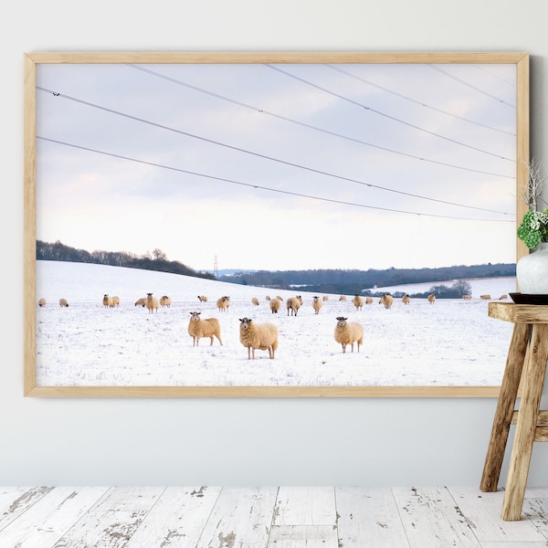 Winterscape, Sheep Print, Winter Landscape, Snow Landscape, Wes Anderson Print, Wes Anderson Art, UK Countryside, Winter Scene