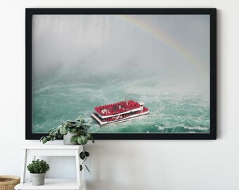 Niagara Falls, Rainbow, Photo Print, Waterfall Print, Rainbow Photo Print, Tour Boat, Landscape Photo, Waterfall Photo, Canadian Waterfall