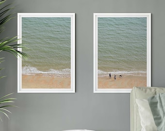 2er-Set Prints Meer, Luftbild, Strandszene, Isle of Wight, Küstenlandschaft, Diptychon-Fotografie, Dog Walker