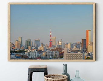 Impresión del horizonte de Tokio, fotografía de la Torre de Tokio, arte mural urbano