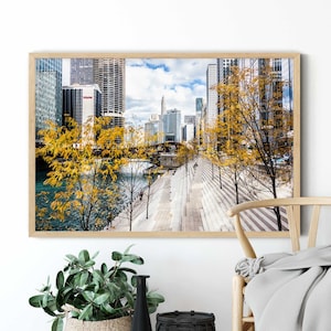 Autumn in Chicago, Chicago Cityscape, Chicago Skyline, Chicago Architecture, Chicago River, Golden trees, chicago skyline wall art