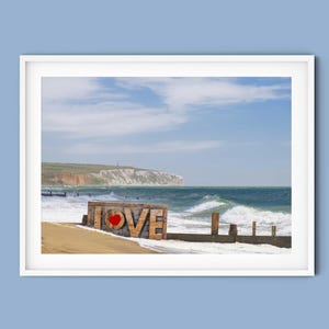 Sandown Beach, Love Sign, Valentine&#39;s Day, Isle of Wight, Romantic, Seaside Prints, Seascape Prints, Seaside Picture, Coastal Artwork