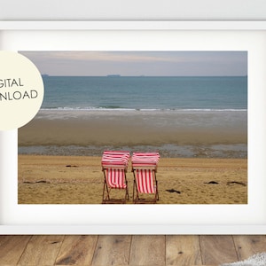 Beach Digital Download, Sandown Beach Print, Deck Chairs, Isle of wight, Beach Photography, British decor, Coastal Decor, Seascape, iow