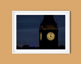 Big Ben Night Photography Print, London Westminster Cityscape Art