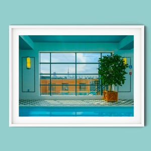 Wes Anderson Print Swimming Pool Wall Art Modern Home Decor Bedroom Wall Art Interior Design Gift Blue Minimalist Art Office Spa Hotel Decor