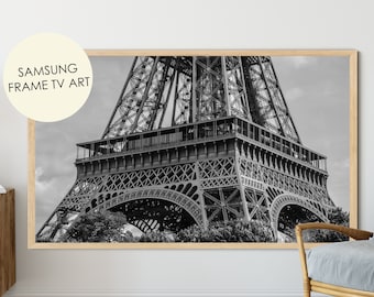 Eiffel Tower Print, Samsung Frame TV Art, Eiffel Tower Close Up, Paris Black and White Print, Digital Download Samsung Frame