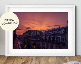 Paris sunset print, Paris Digital Download, Paris rooftop print, paris decor, Paris Digital Download, Parisian Street