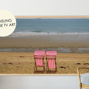 Samsung Frame TV Art, Sandown Beach Print, Isle of Wight, Beach Chairs, Digital Download Samsung Frame, Beach Photography, Beach Wall Art