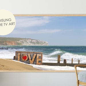 Beach Photography, Samsung Frame TV Art, Love Sign, Romantic, Seascape Print, Coastal Decor, Sandown Beach, Isle of wight, iow