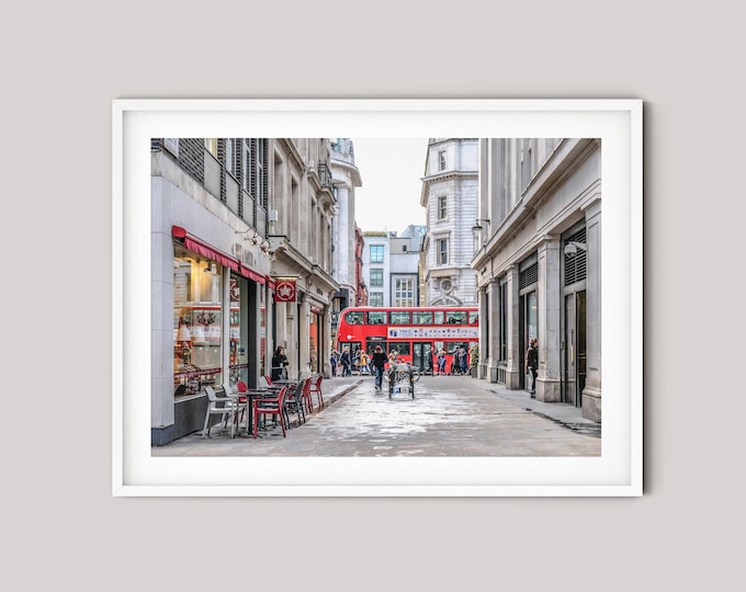 London Red Bus Photography Print, Minimalist Urban Wall Art, British Cityscape Decor (Digital Download)
