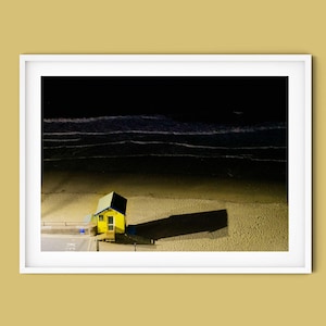 Photo de Plage de nuit, Photographie Cabine de plage, Decoration Bord de mer, affiche ile de wight