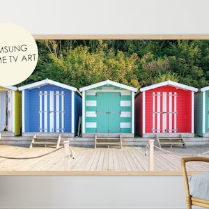 Samsung Frame TV Art, Beach Hut Print, Beach Wall Art, Seaside Print, Beach Huts Print, Beach Photography, Isle Of Wight, Digital Download