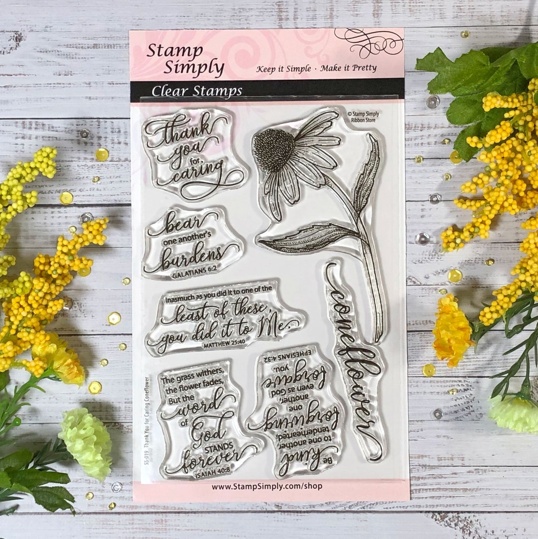 Stamp Simply Clear Stamps Thank You for Caring Coneflower Etsy