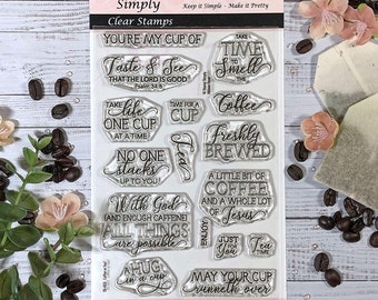 Stamp Simply Clear Stamps Coffee Cup or Tea Mug Set Christian Religious 4x6 Inch Sheet -16 Pieces