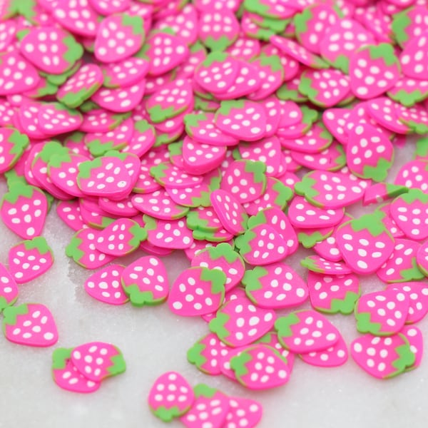 Pink Strawberry  Polymer Clay Sprinkles, Fruit Themed Clay Slices, Embellishment Fake Sprinkles, Shaker Mix, Decoden Funfetti #219