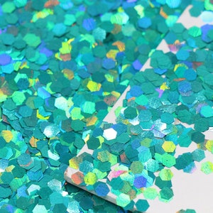 3mm Chunky Hexagon Glitter, Aqua Blue Holographic Glitter, Solvent Resistant Glitter, Resin Embellishment, Shaker Mix, Tumbler Glitter #186