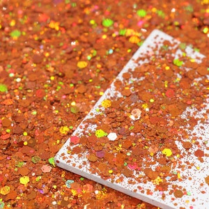 Orange Hexagon Dust Glitter Mix, Holographic Glitter, Solvent Resistant Glitter, Resin Embellishment, Shaker Mix, Tumbler Glitter #212