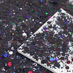 Black Hexagon Dust Glitter Mix, Holographic Glitter, Solvent Resistant Glitter, Resin Embellishment, Shaker Mix, Tumbler Glitter #209