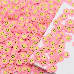 Smiley Face Flower Polymer Clay Sprinkles, Smiling Flower Clay Slices, Embellishment Fake Sprinkles, Shaker Mix, Decoden Funfetti#58