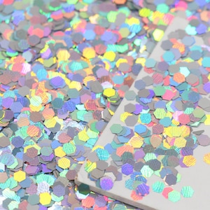3mm Chunky Hexagon Glitter, Silver Holographic Glitter, Solvent Resistant Glitter, Resin Embellishment, Shaker Mix, Tumbler Glitter #180