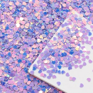 3mm Purple Heart Glitter, Iridescent Glitter, Resin Embellishment, Shaker Mix, Kawaii Decoden Glitter, Sparkle Heart Glitter #152