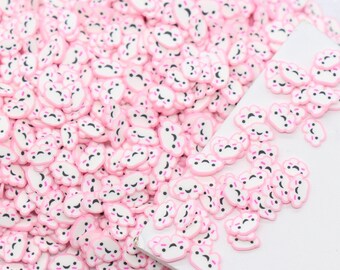 Pink Cloud Polymer Clay Sprinkles, Kawaii Smiling Happy Cloud Clay Slices, Embellishment Fake Sprinkles, Shaker Mix, Decoden Funfetti #27