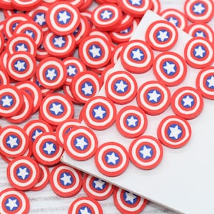 Large 10mm Captain America Shield Polymer Clay Sprinkles, Embellishment Fake Sprinkles, Shaker Mix, Decoden Funfetti #93
