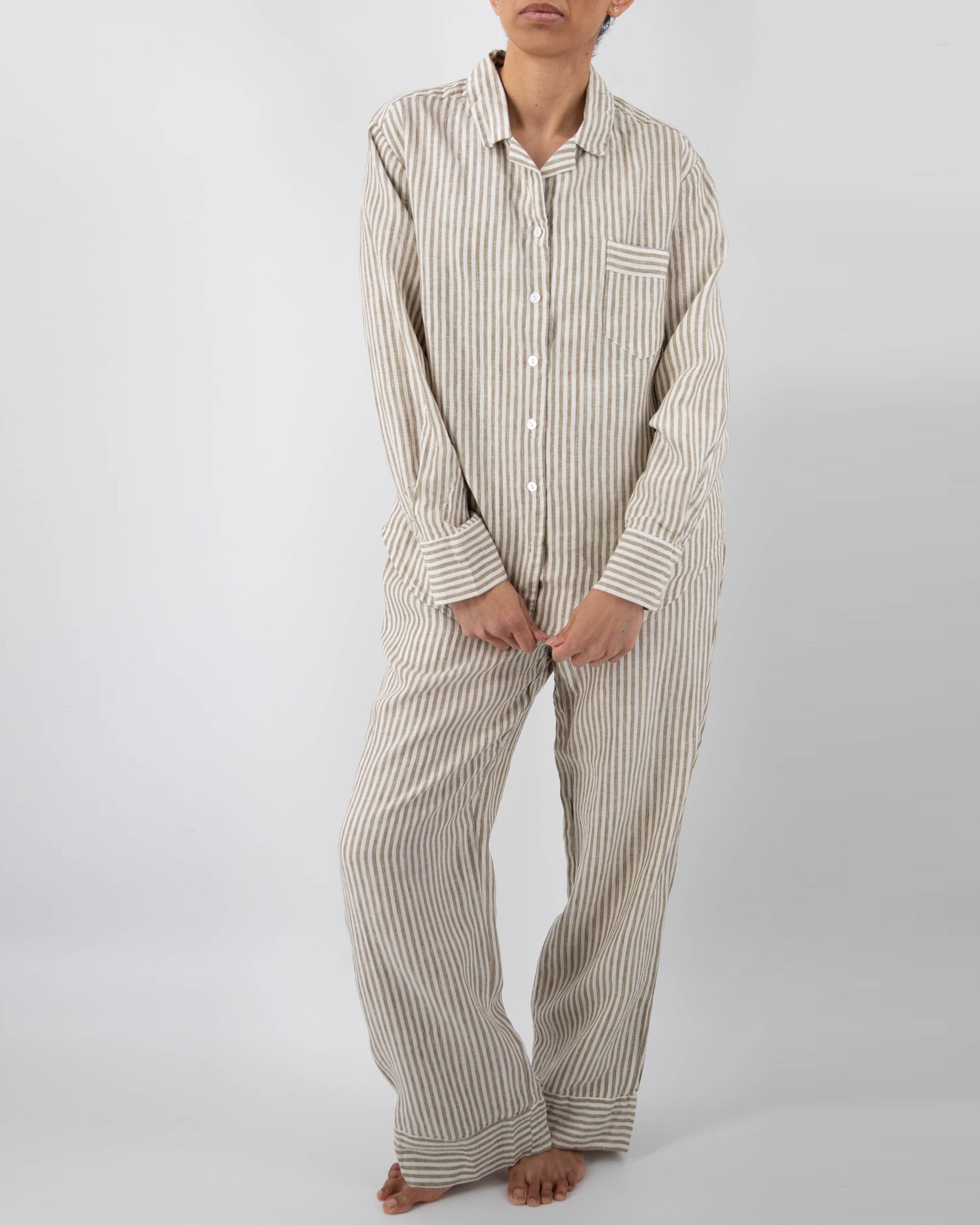 Kleding Gender-neutrale kleding volwassenen Pyjamas & Badjassen Pyjama Kerst pyjama set voor mannen Halflange Badjas natuurlijke eco. Pyjama Set Lange Broek Heren Linnen Pyjama Badjas met lange mouwen en zak 