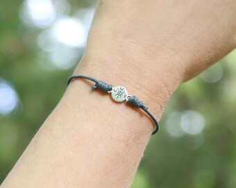 Grey String Bracelet, Silver Compass Charm, Great Birthday Gift for the Adventurer in your life! Compass Jewelry