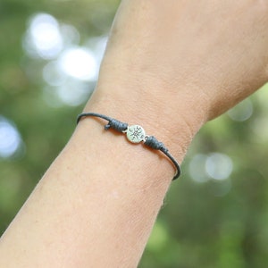 Grey String Bracelet, Silver Compass Charm, Great Birthday Gift for the Adventurer in your life! Compass Jewelry