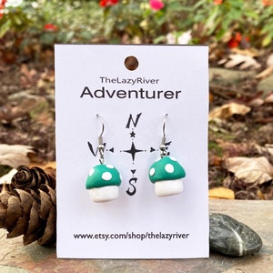 Handmade Chubby Mushroom Earrings: Teal Green Polymer Clay, Hypoallergenic