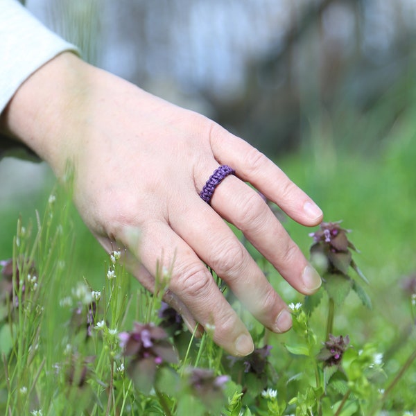 Purple String Ring, Square Knot Ring