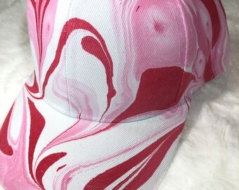 Bright Pink, Light Pink and White Hand Painted Baseball Cap - Summer Hat
