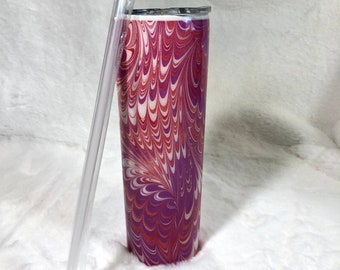 Water Marbled Fabric Wrapped 30 oz. Tumbler - Handcrafted Epoxy Coated Cup with Stunning Swirled Color