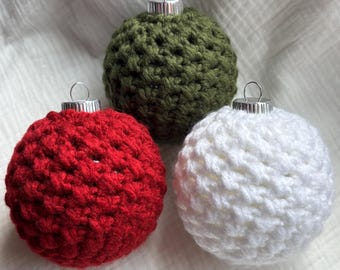 Set of 3 Textured Crochet Covered Clear Holiday Ornaments