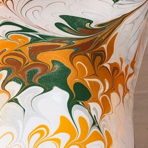 Gold Brown and Green Hand Painted Water Marbled Satin Throw Pillow Cover image 5