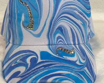 Hand Painted cap Water Marbled Baseball Hat With Bling