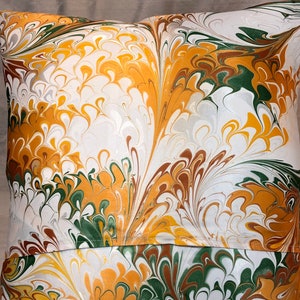 Gold Brown and Green Hand Painted Water Marbled Satin Throw Pillow Cover image 4