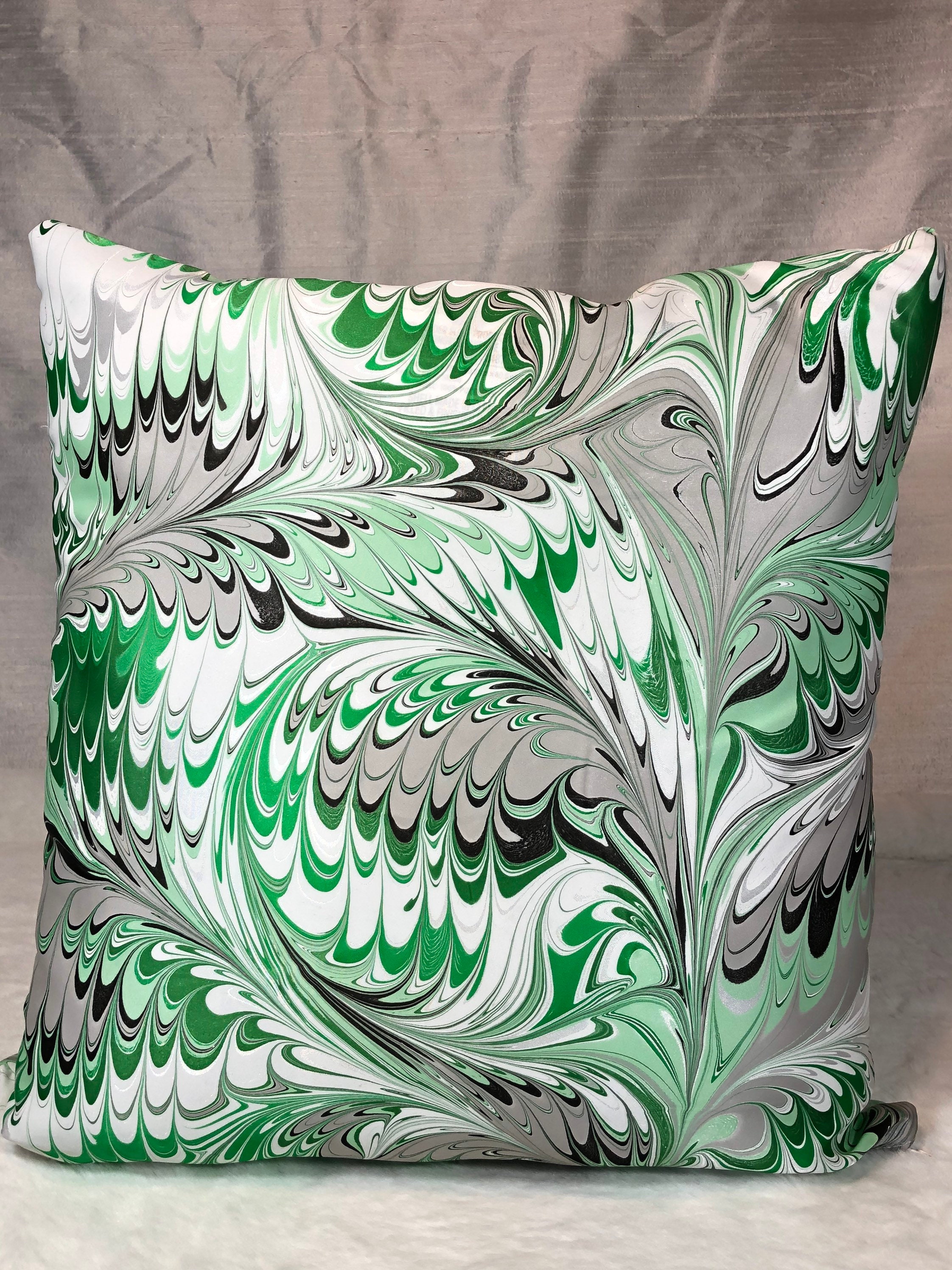 Green Gray Black and White Hand Painted Satin Throw Pillow - Etsy