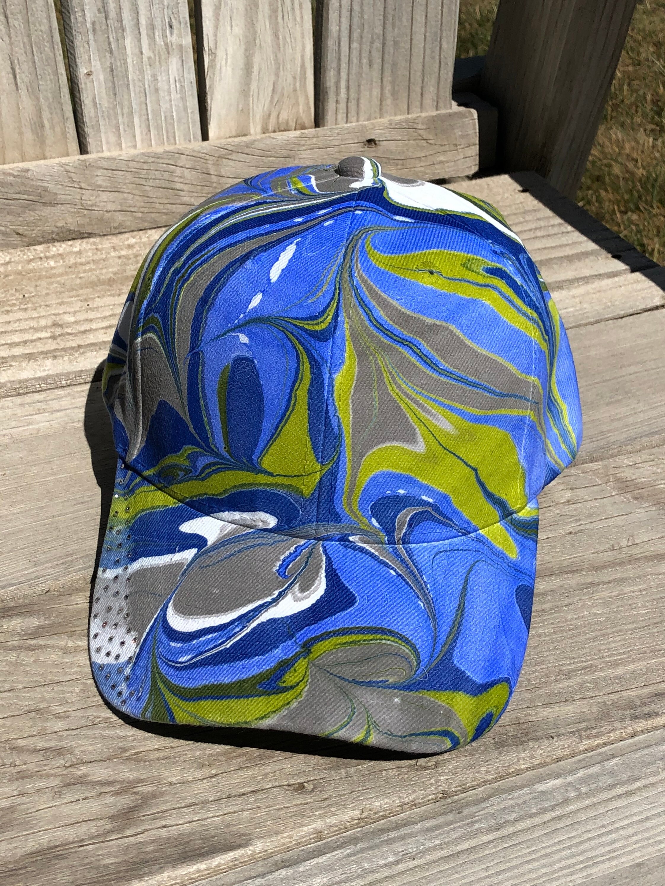 Blue Hand Painted Baseball Cap with Swarovski Crystals Etsy