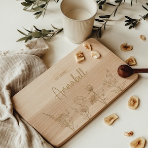 Ontbijtplank gepersonaliseerd cadeau, houten plank WILDE BLOEMEN, snijplank, plank, cadeau moeder, ontbijtplank