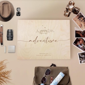 Personalized wooden memory box, Adventure time for travel, vanlife & camping, gift box for farewell, birthday or travel souvenir