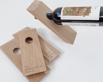 Regalo personalizado para porta botellas de vino, botellero de roble, botellero flotante, amante del vino, regalo de boda, estante para vinos
