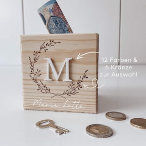 Alcancía con nombre hecha de madera, alcancía personalizada, alcancía infantil, regalo nacimiento bebé, alcancía de madera, regalo de bautizo, coronas