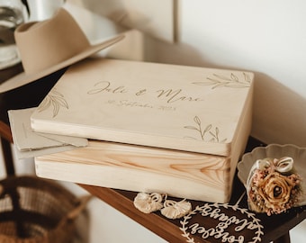 Personalisierte Holzkiste | OLIVENZWEIG | Erinnerungskiste | Holzbox Hochzeit | Geburtsgeschenk | Erinnerungsbox, Hochzeitsgeschenk - Blume