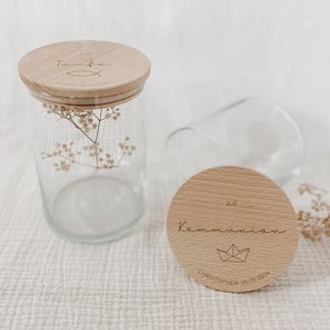 Vorratsglas, Taufe Geschenk, Glas personalisiert, Geschenk Kommunion, Kommunionsgeschenk Geldgeschenk, Geschenk Taufe, Deko Bild 1