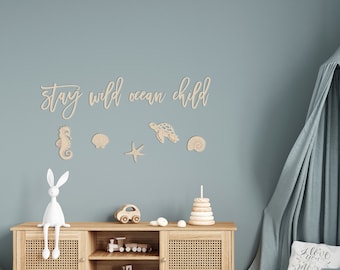 Houten letters - Blijf wild, mijn kind van de oceaan - XXL-tekst | 3D-letters | Muurletters | Kinderkamer | Muurdecoratie babykamer